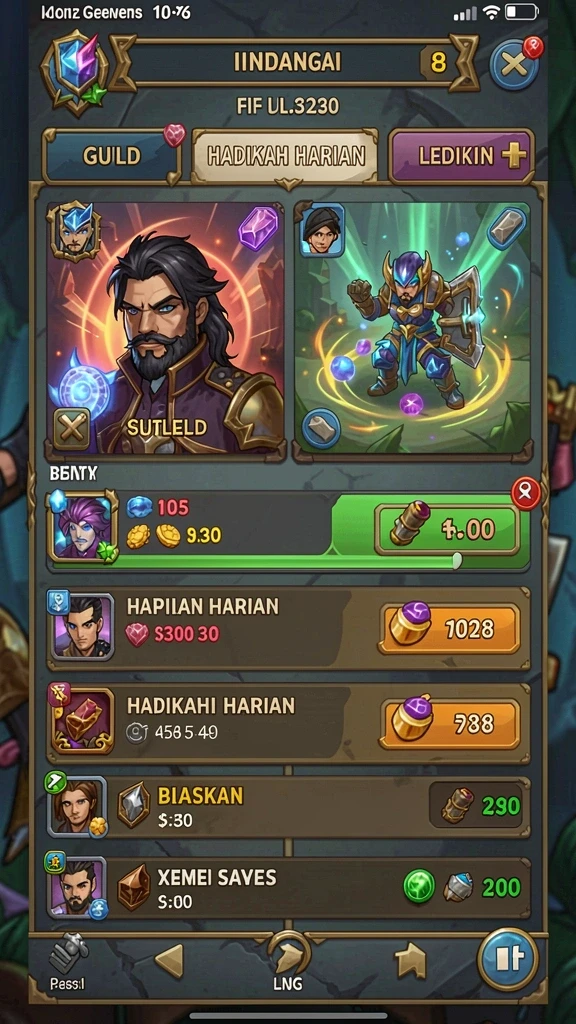 juarago - Tangkapan layar menunjukkan berbagai item dan power-up dalam game.